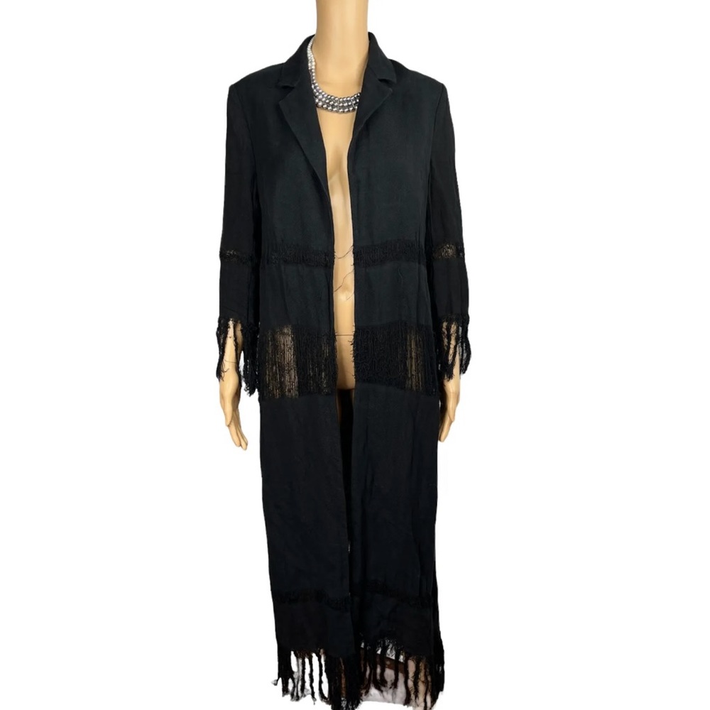 MSGM Milano Women Black Fringe Open Front Mid Length Tunic